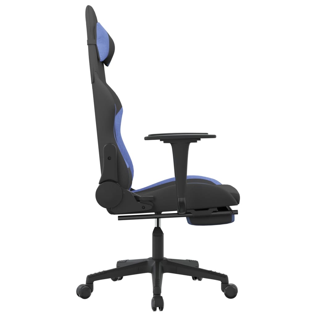 vidaXL Silla gaming de masaje con reposapiés tela negro y azul