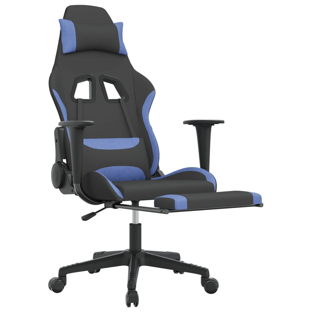 vidaXL Silla gaming de masaje con reposapiés tela negro y azul