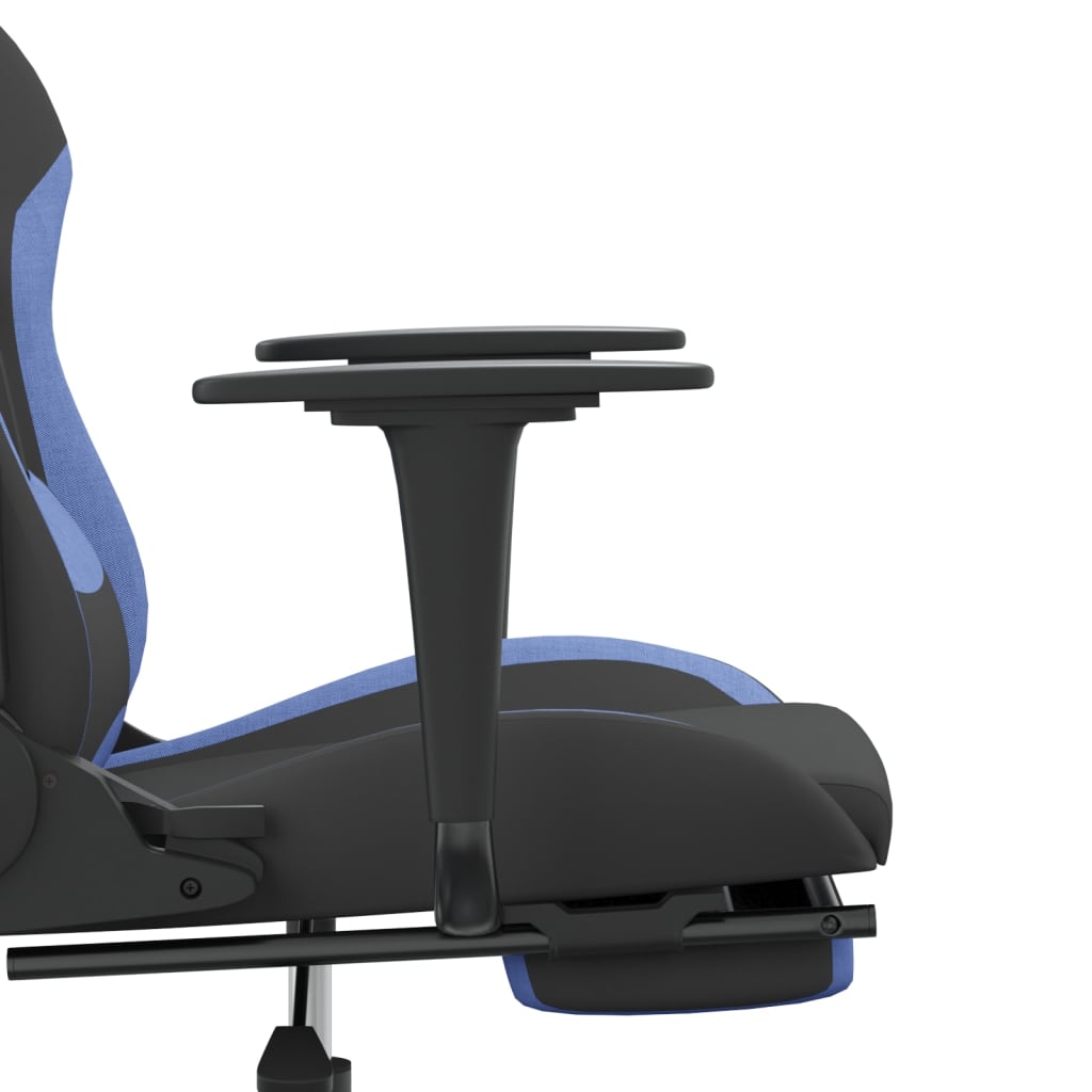 vidaXL Silla gaming de masaje con reposapiés tela negro y azul