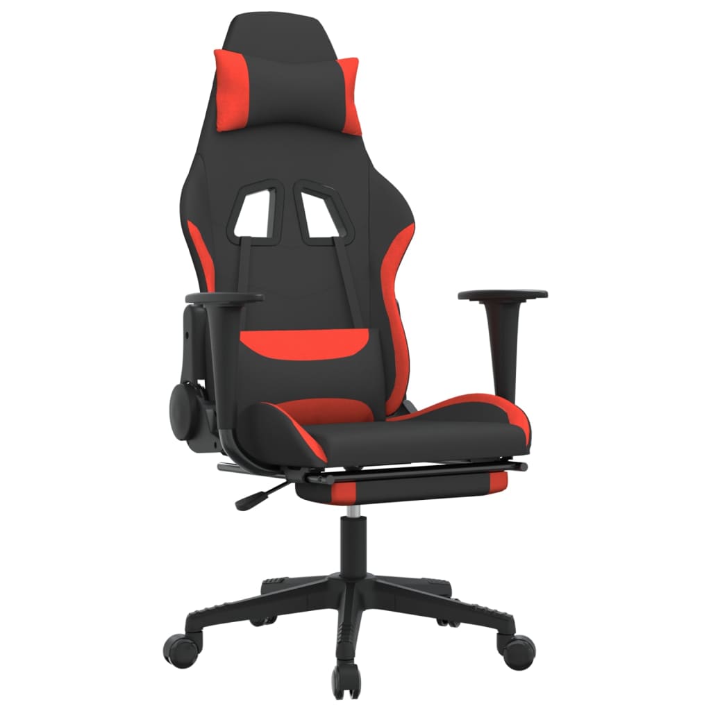 vidaXL Silla gaming de masaje con reposapiés tela negro y rojo