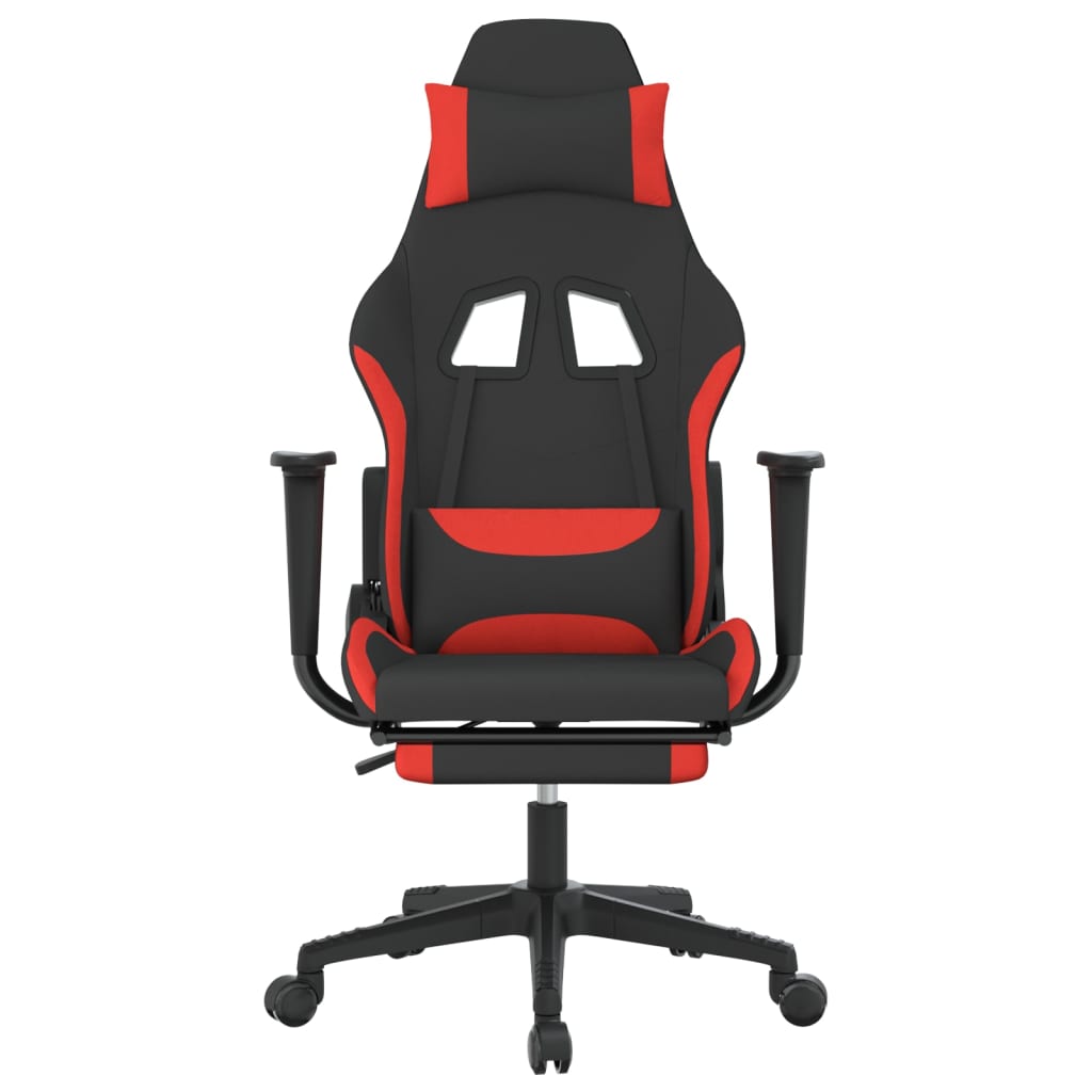 vidaXL Silla gaming de masaje con reposapiés tela negro y rojo