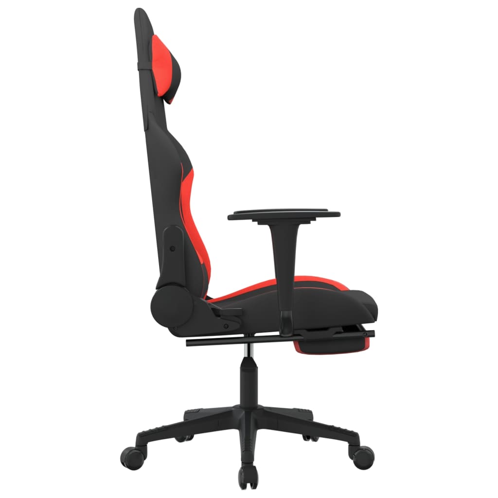 vidaXL Silla gaming de masaje con reposapiés tela negro y rojo