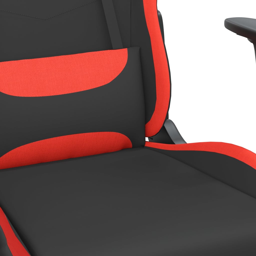 vidaXL Silla gaming de masaje con reposapiés tela negro y rojo