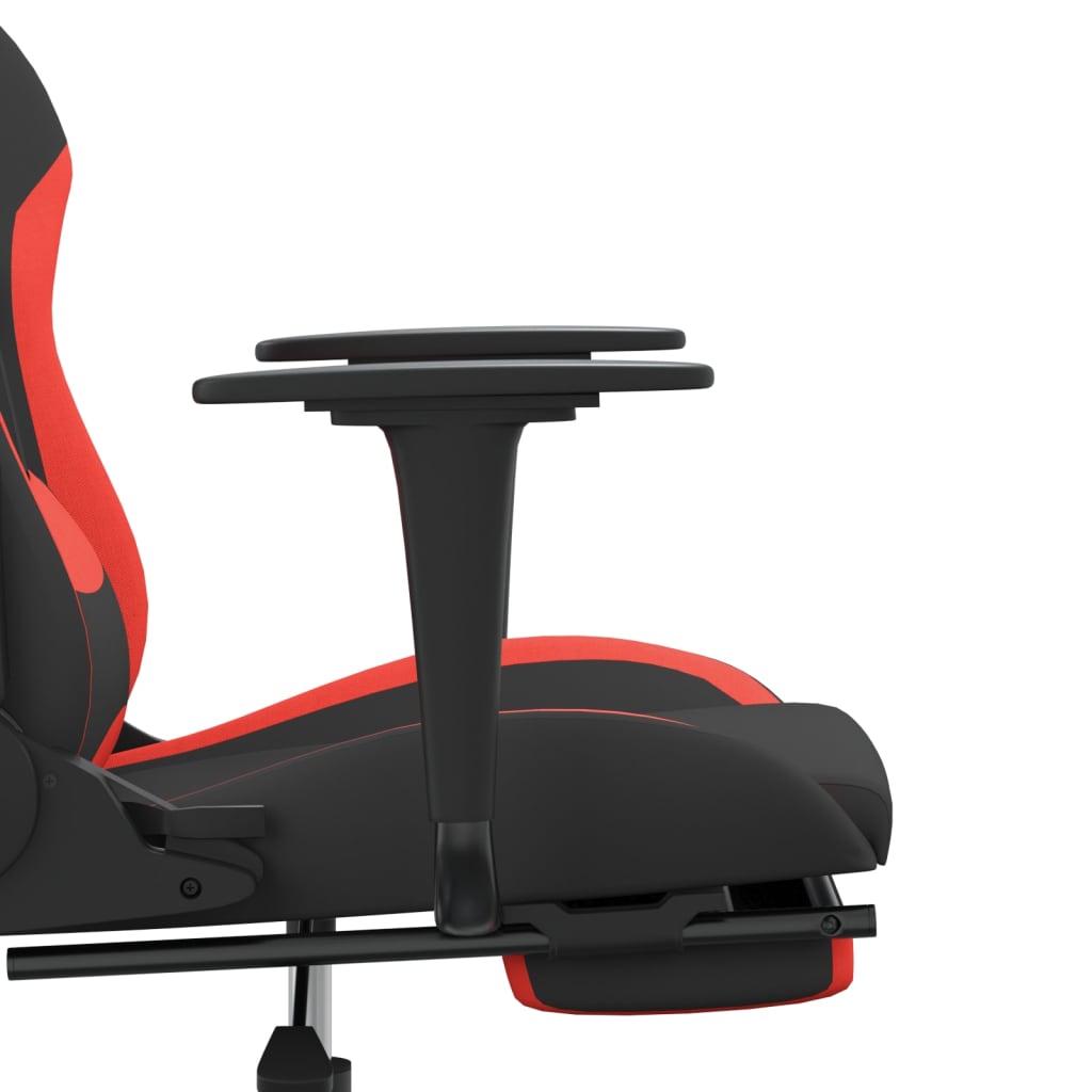 vidaXL Silla gaming de masaje con reposapiés tela negro y rojo