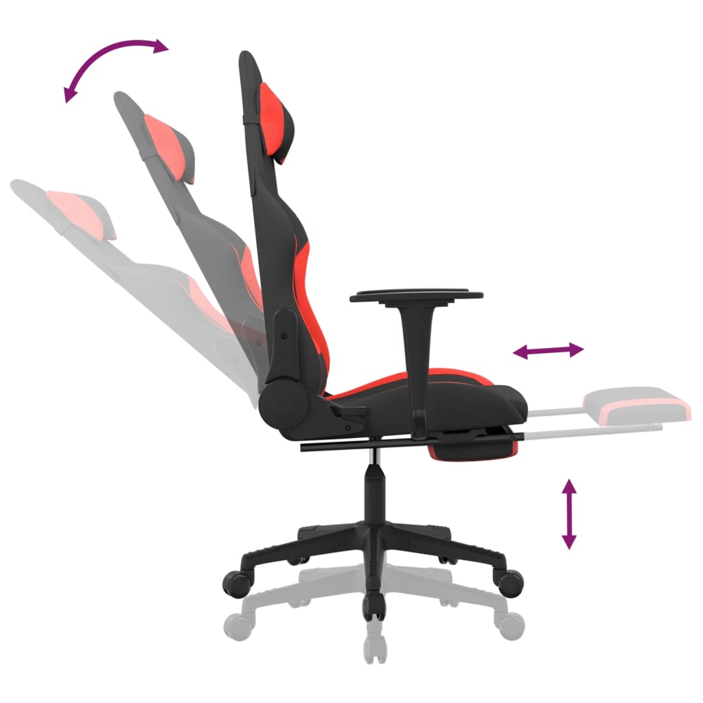 vidaXL Silla gaming de masaje con reposapiés tela negro y rojo