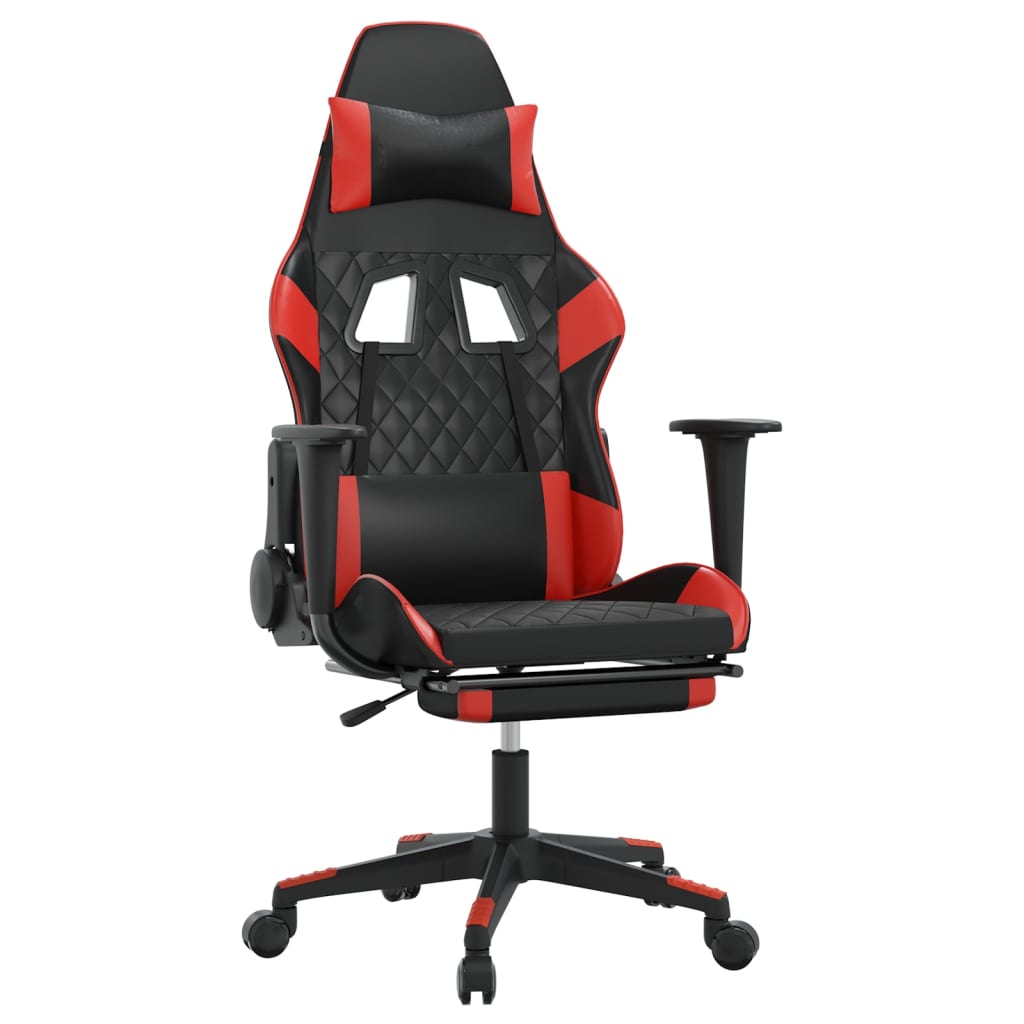 vidaXL Silla gaming de masaje y reposapiés cuero sintético negro rojo