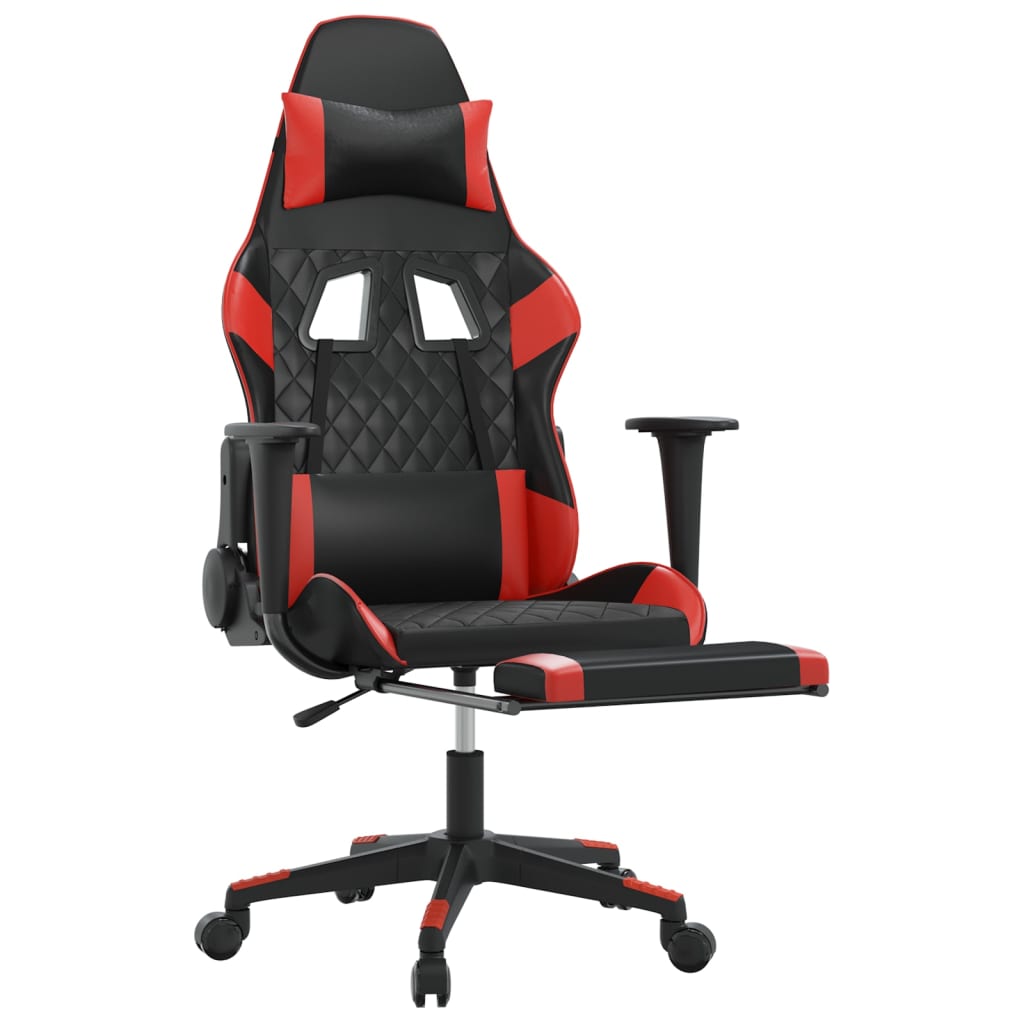 vidaXL Silla gaming de masaje y reposapiés cuero sintético negro rojo