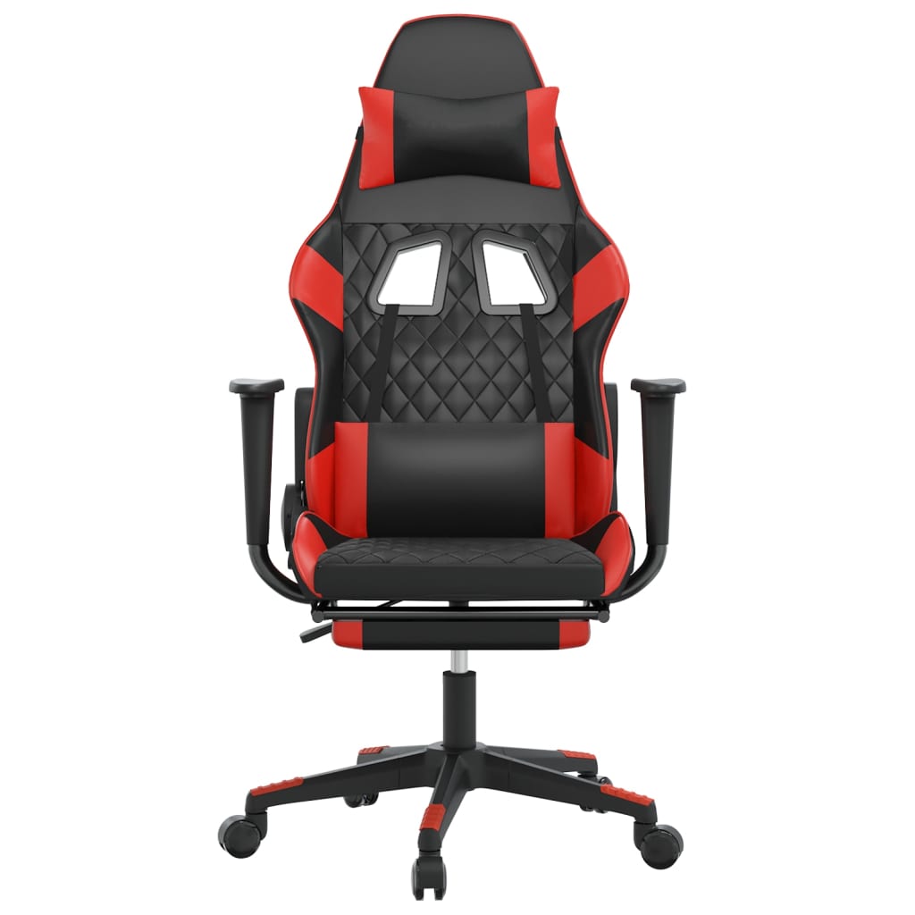 vidaXL Silla gaming de masaje y reposapiés cuero sintético negro rojo