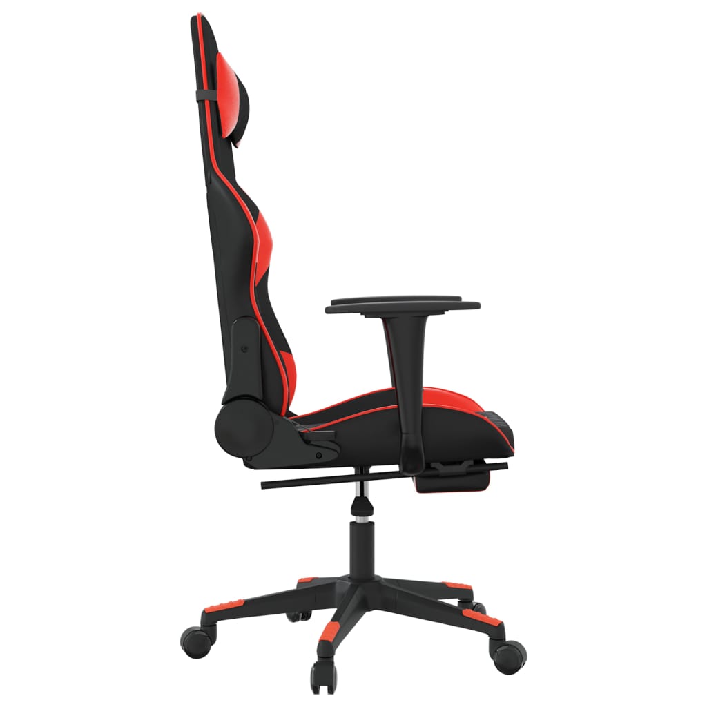 vidaXL Silla gaming de masaje y reposapiés cuero sintético negro rojo