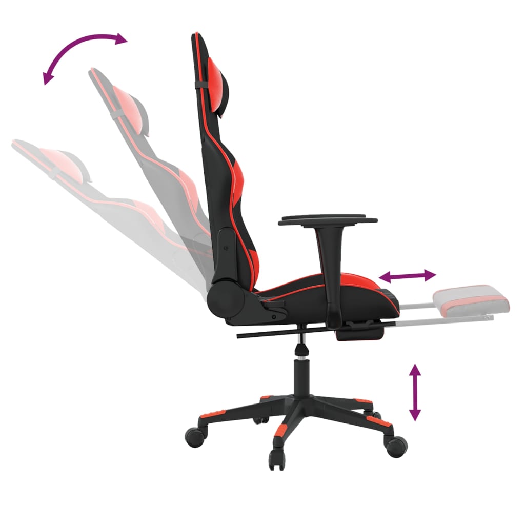 vidaXL Silla gaming de masaje y reposapiés cuero sintético negro rojo