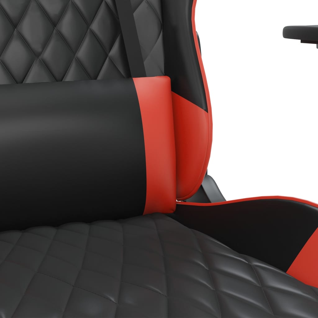 vidaXL Silla gaming de masaje y reposapiés cuero sintético negro rojo