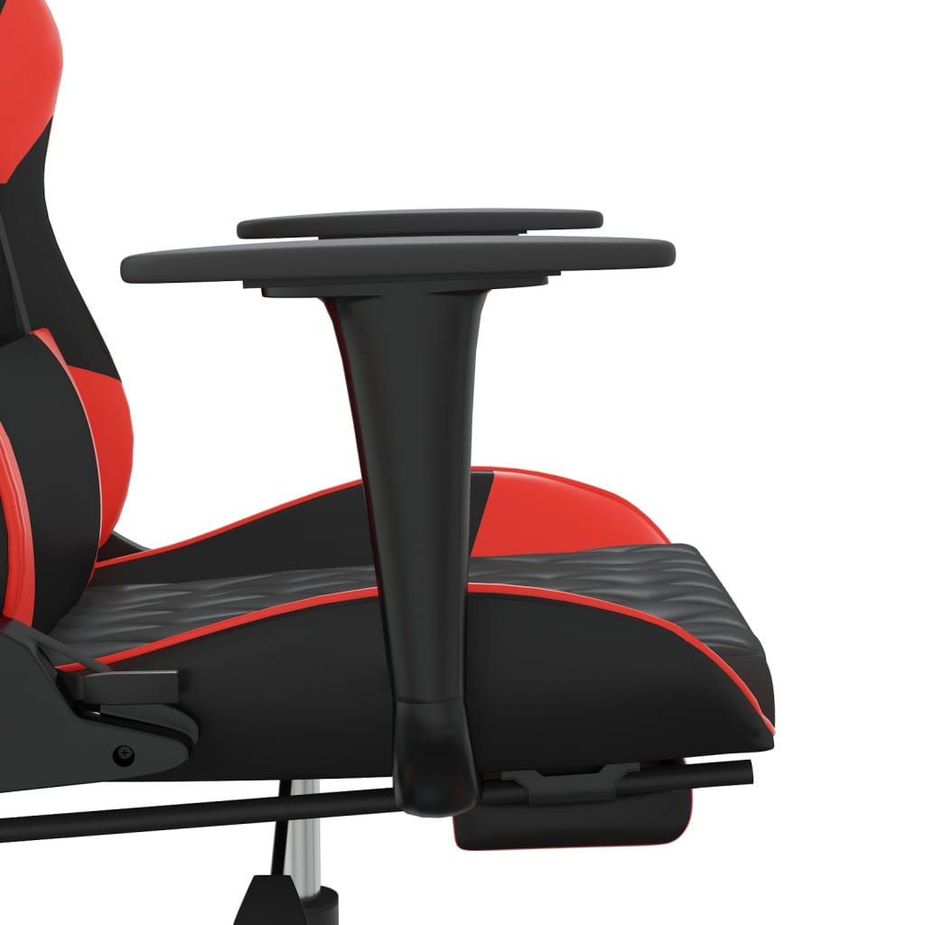 vidaXL Silla gaming de masaje y reposapiés cuero sintético negro rojo