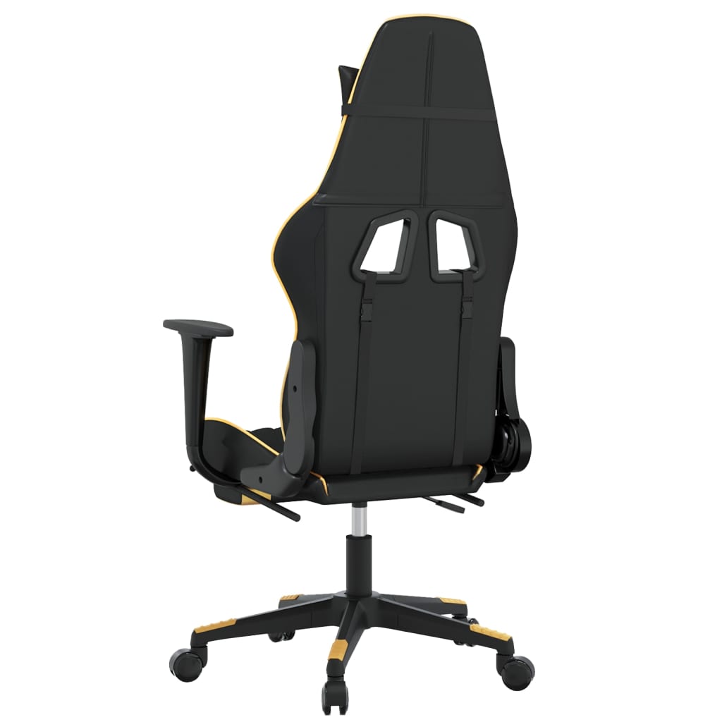 vidaXL Silla gaming masaje y reposapiés cuero sintético negro dorado