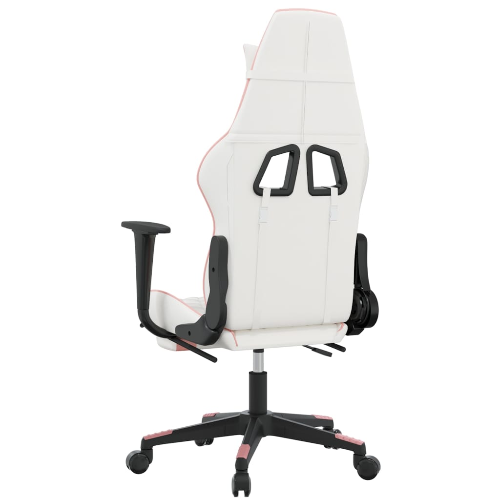 vidaXL Silla gaming masaje y reposapiés cuero sintético blanco y rosa