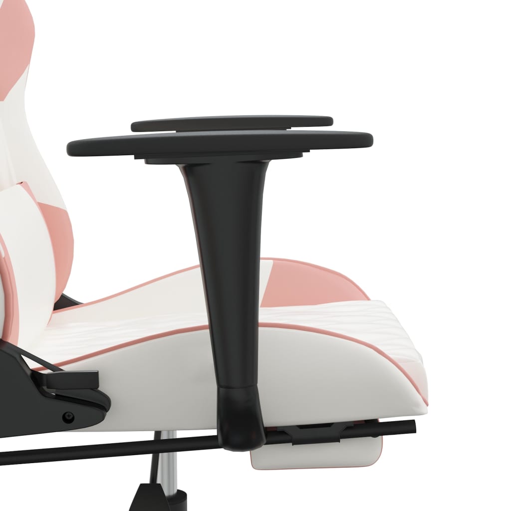 vidaXL Silla gaming masaje y reposapiés cuero sintético blanco y rosa