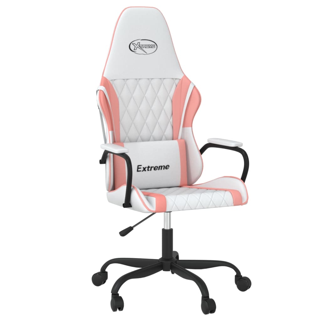 vidaXL Silla gaming de masaje cuero sintético blanco y rosa