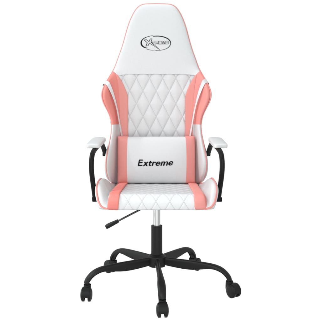 vidaXL Silla gaming de masaje cuero sintético blanco y rosa