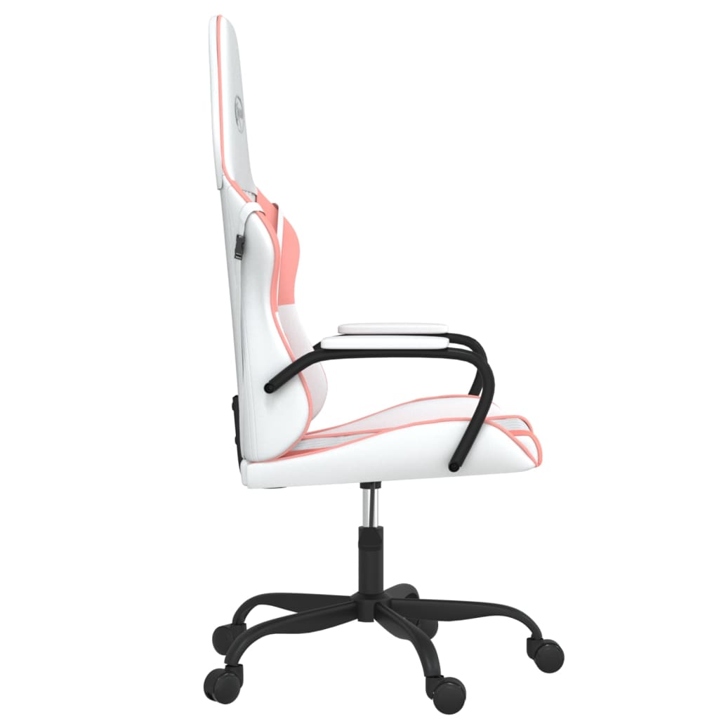 vidaXL Silla gaming de masaje cuero sintético blanco y rosa