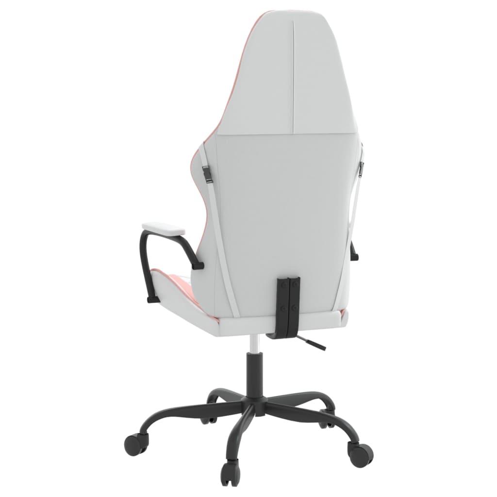 vidaXL Silla gaming de masaje cuero sintético blanco y rosa