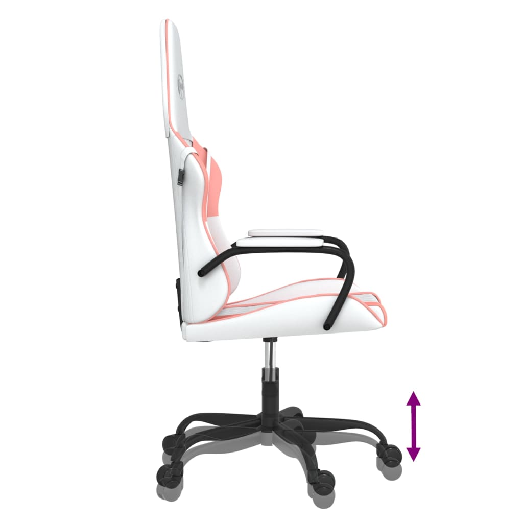 vidaXL Silla gaming de masaje cuero sintético blanco y rosa