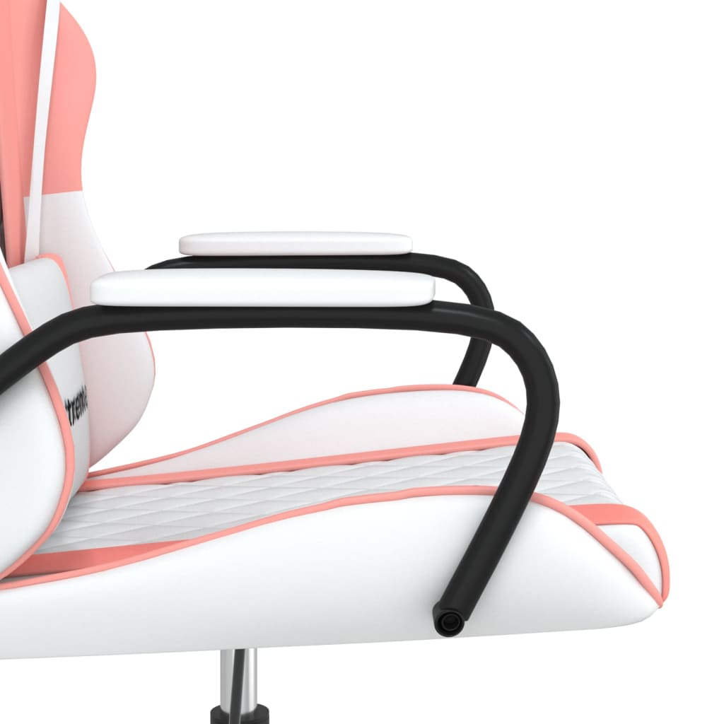 vidaXL Silla gaming de masaje cuero sintético blanco y rosa