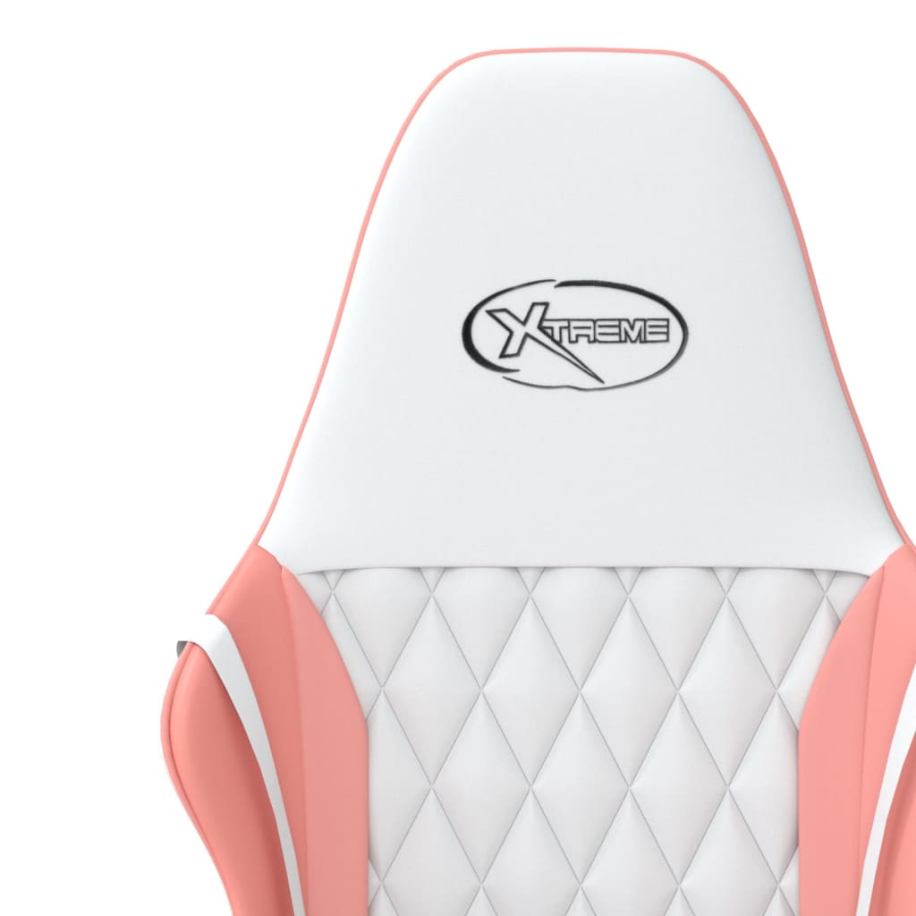 vidaXL Silla gaming de masaje cuero sintético blanco y rosa