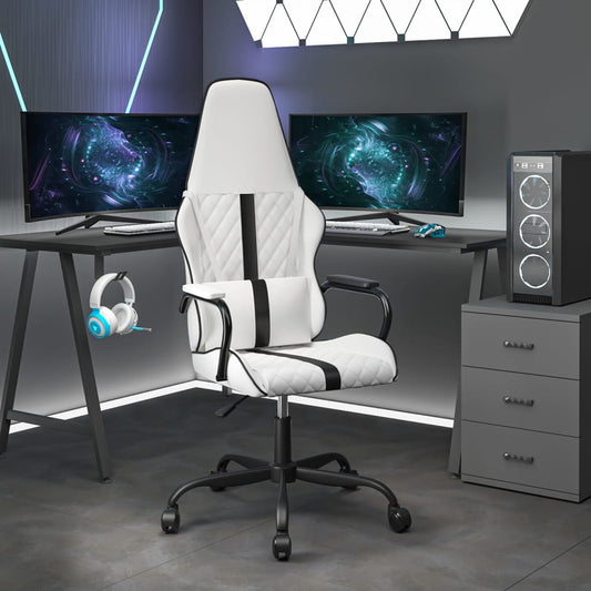 vidaXL Silla gaming de masaje cuero sintético negro y blanco