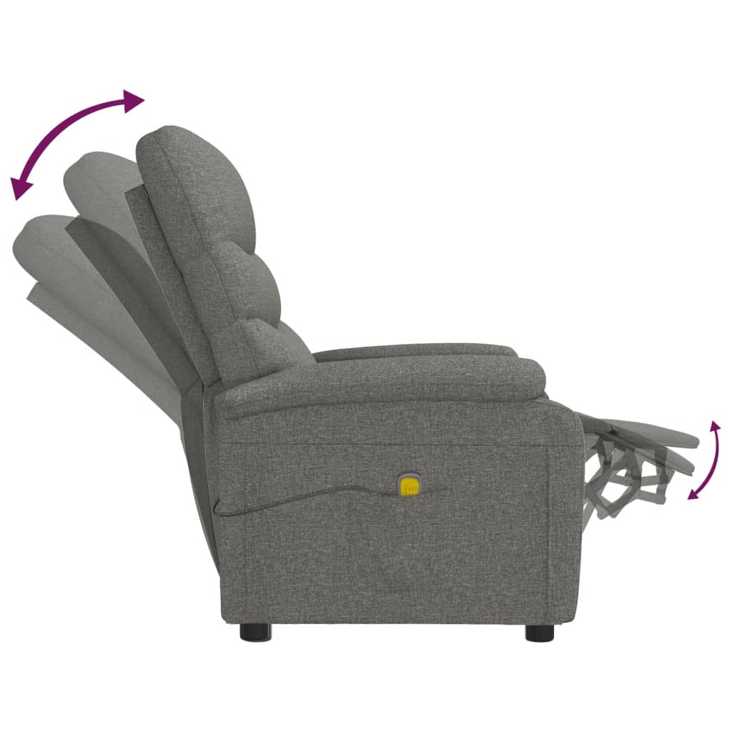 vidaXL Sillón de masaje de tela gris oscuro