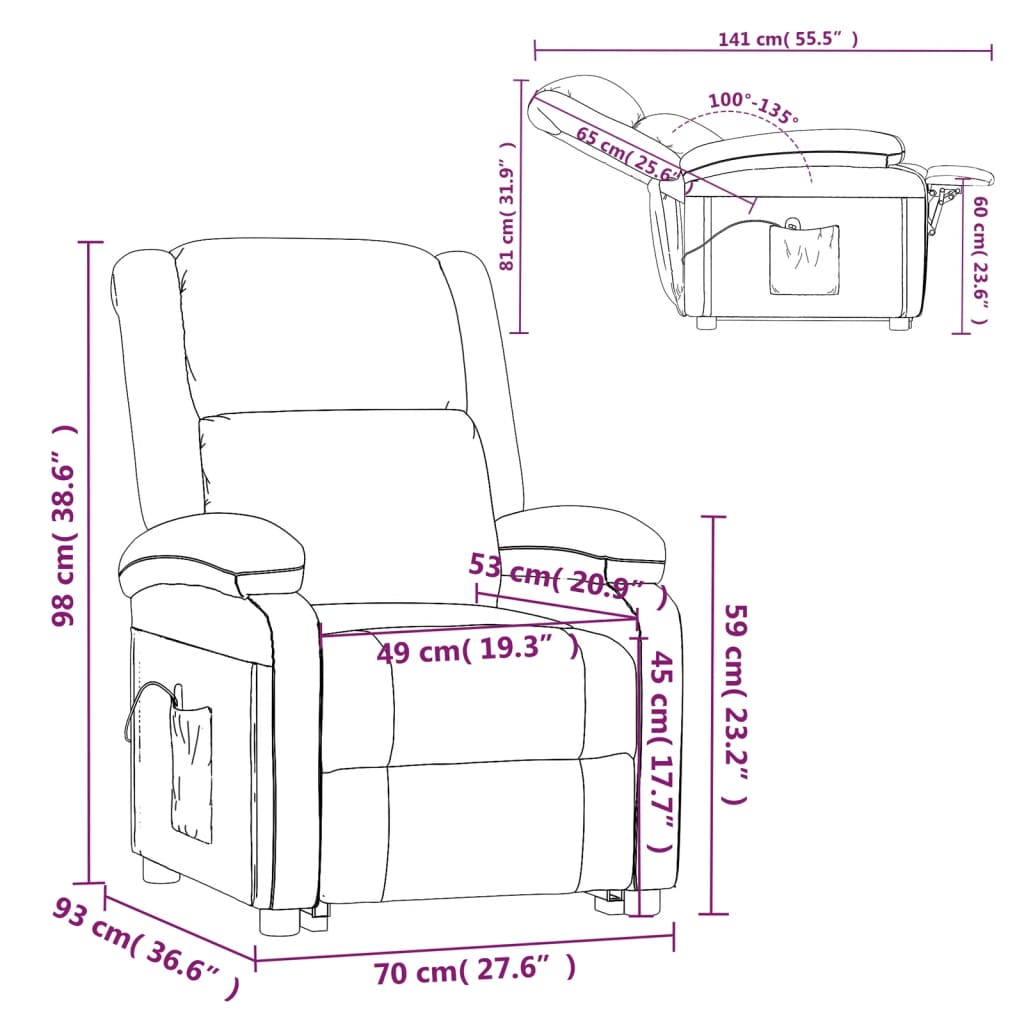 vidaXL Sillón de masaje de tela color crema