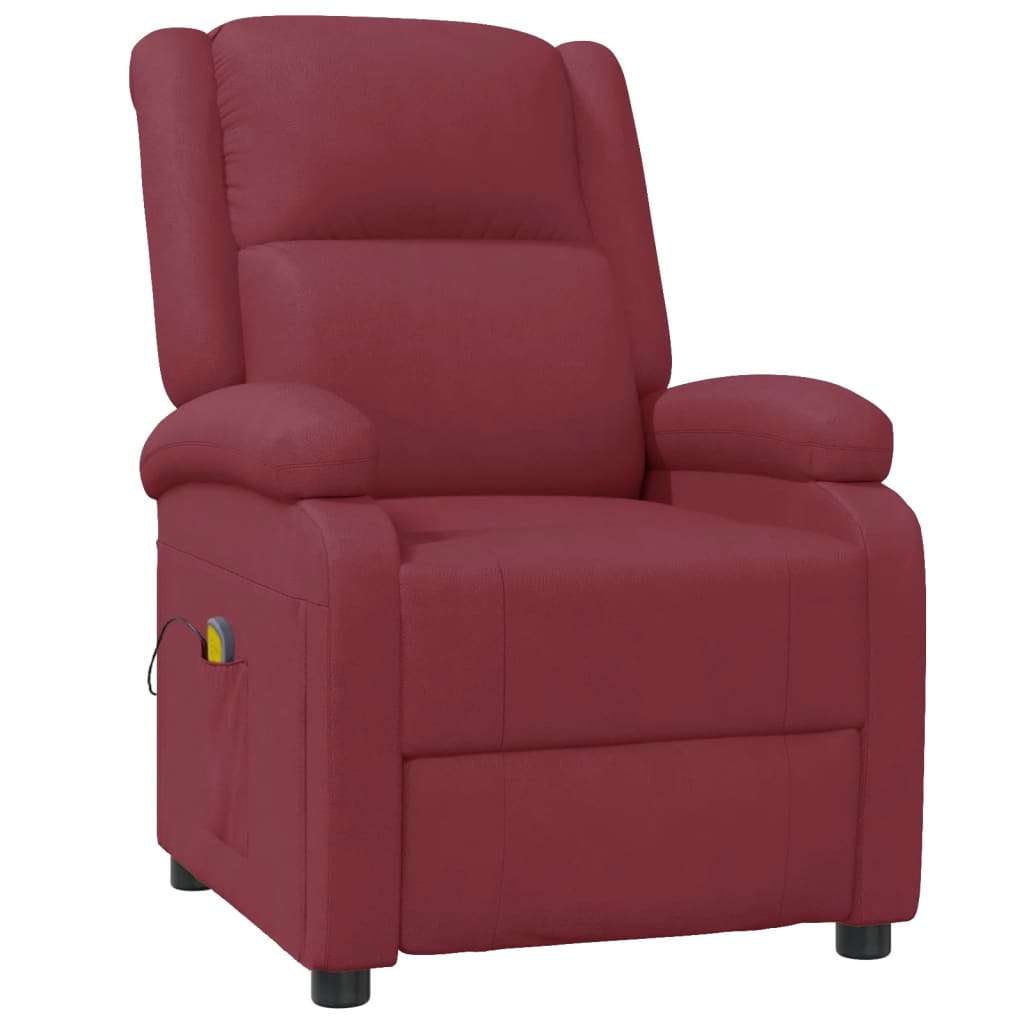 vidaXL Sillón de masaje de cuero sintético rojo tinto