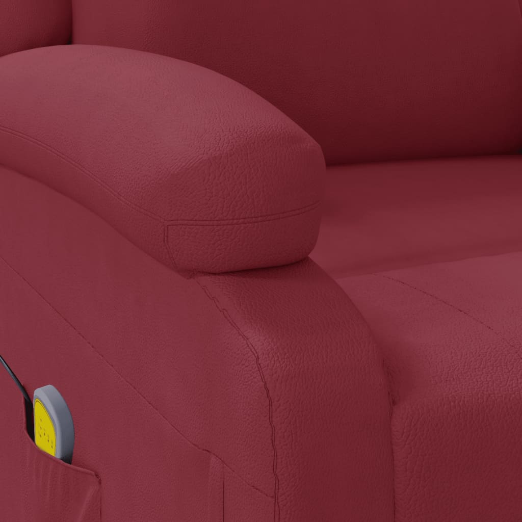 vidaXL Sillón de masaje de cuero sintético rojo tinto