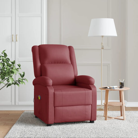 vidaXL Sillón de masaje de cuero sintético rojo tinto