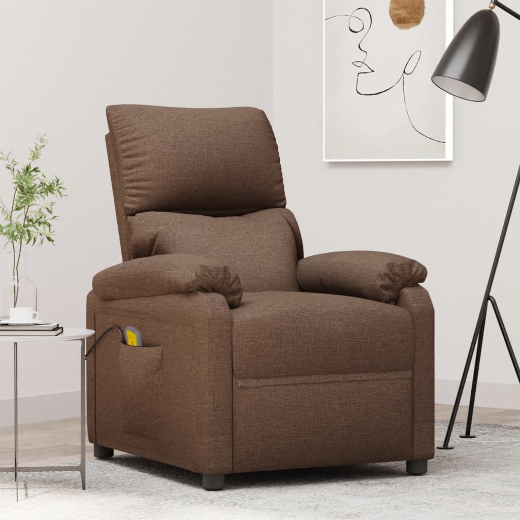 vidaXL Sillón de masaje eléctrico tela marrón