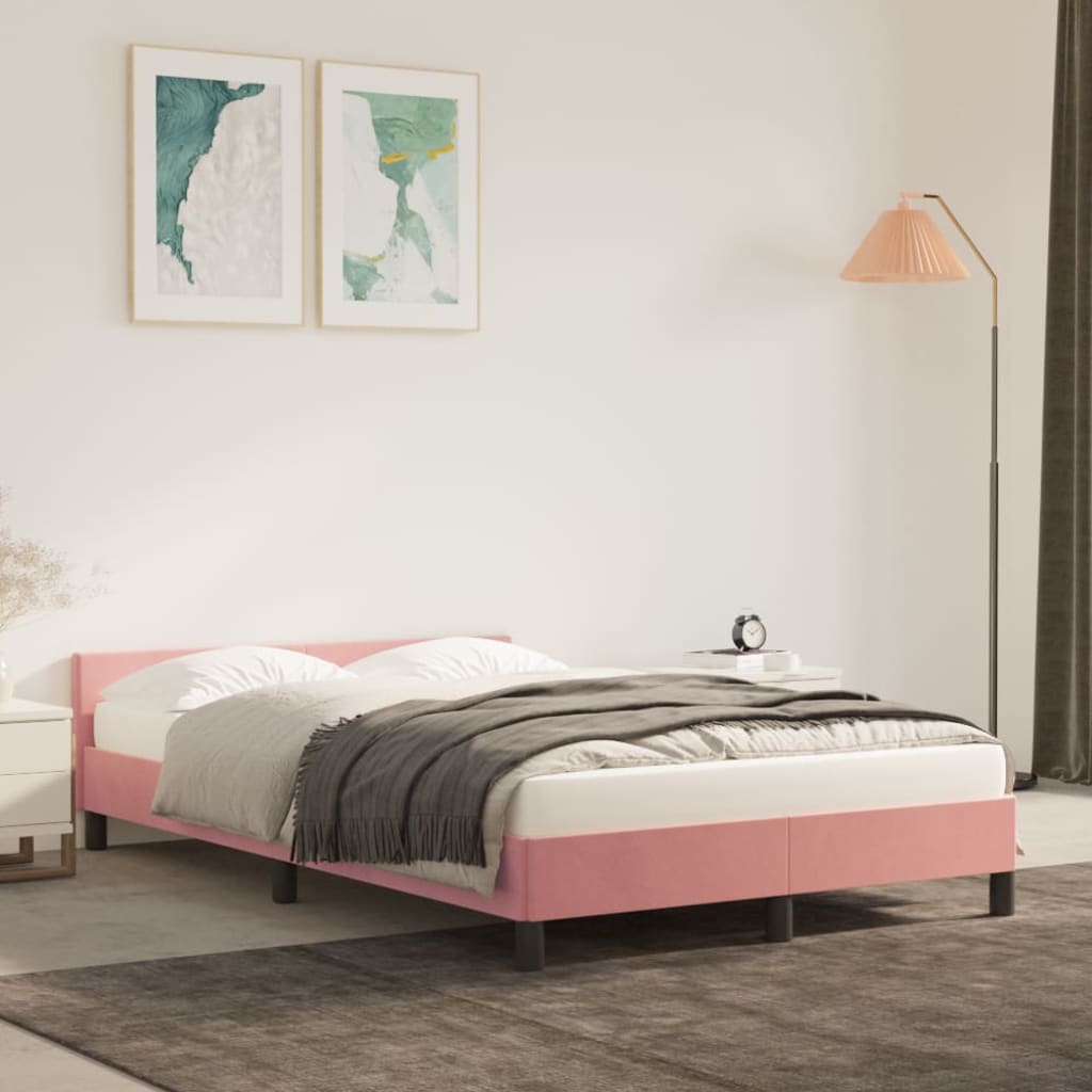 vidaXL Cama con cabecero sin colchón terciopelo rosa 120x200 cm