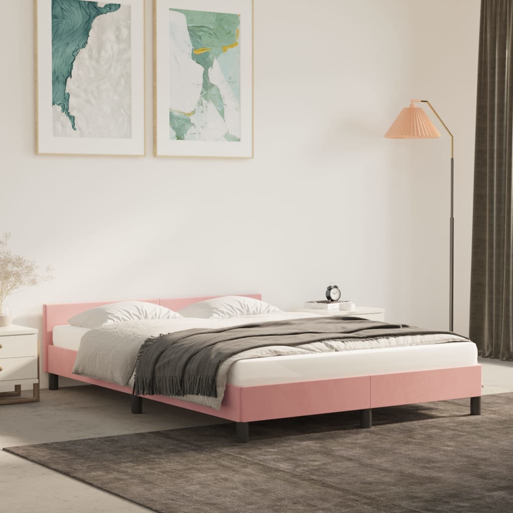 vidaXL Cama con cabecero sin colchón terciopelo rosa 140x190 cm