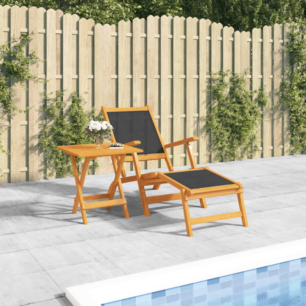 vidaXL Silla de jardín con reposapiés y mesa madera acacia y textilene