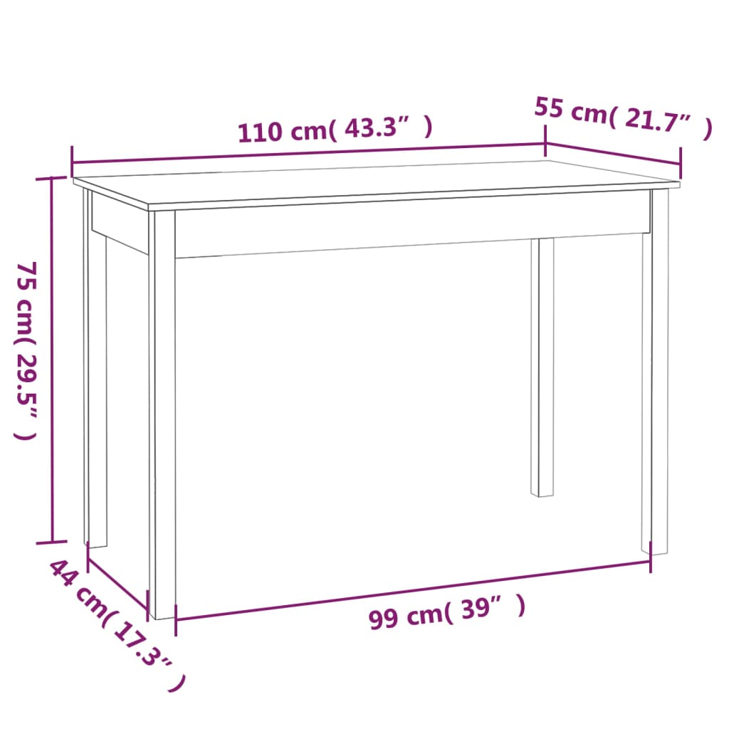 vidaXL Mesa de comedor madera maciza de pino 110x55x75 cm