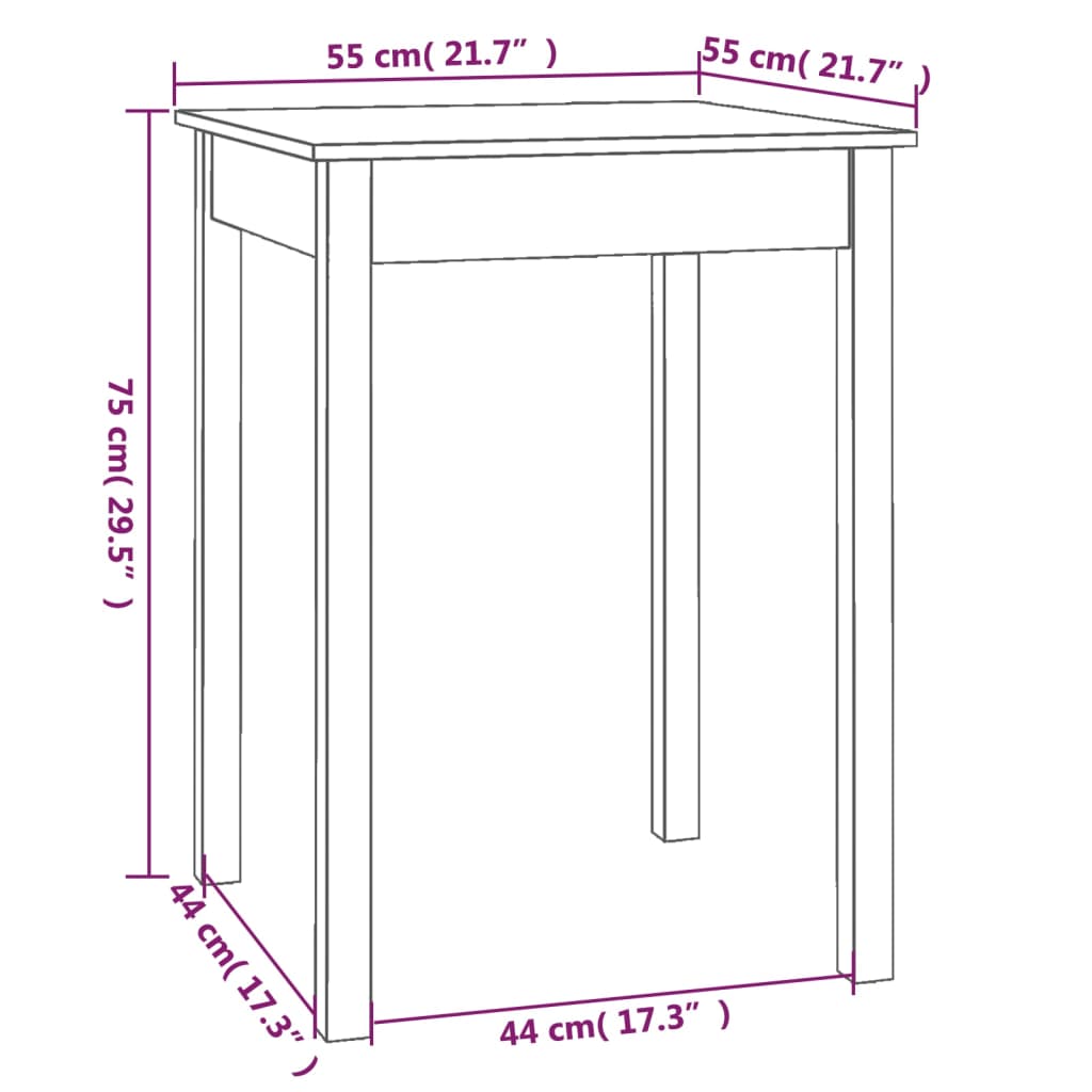 vidaXL Mesa de comedor madera maciza de pino 55x55x75 cm