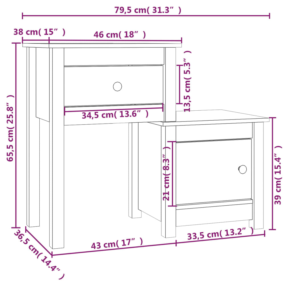 vidaXL Mesitas de noche 2 uds madera maciza de pino 79,5x38x65,5 cm