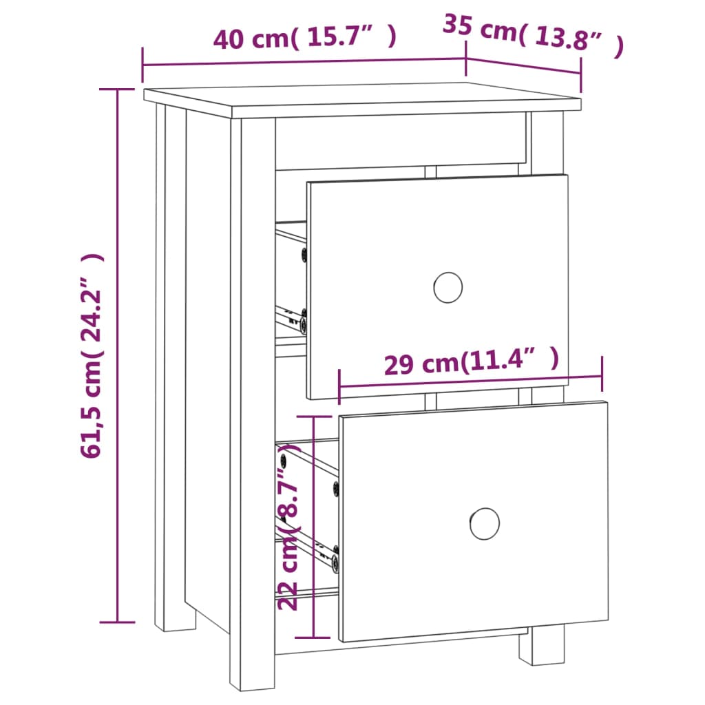 vidaXL Mesita de noche madera maciza de pino marrón miel 40x35x61,5 cm