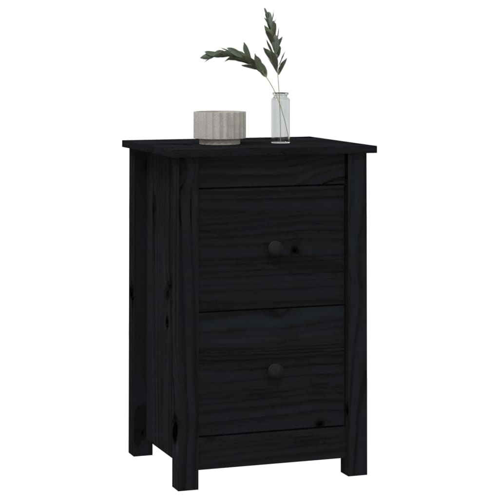 vidaXL Mesitas de noche 2 uds madera maciza de pino negro 40x35x61,5cm