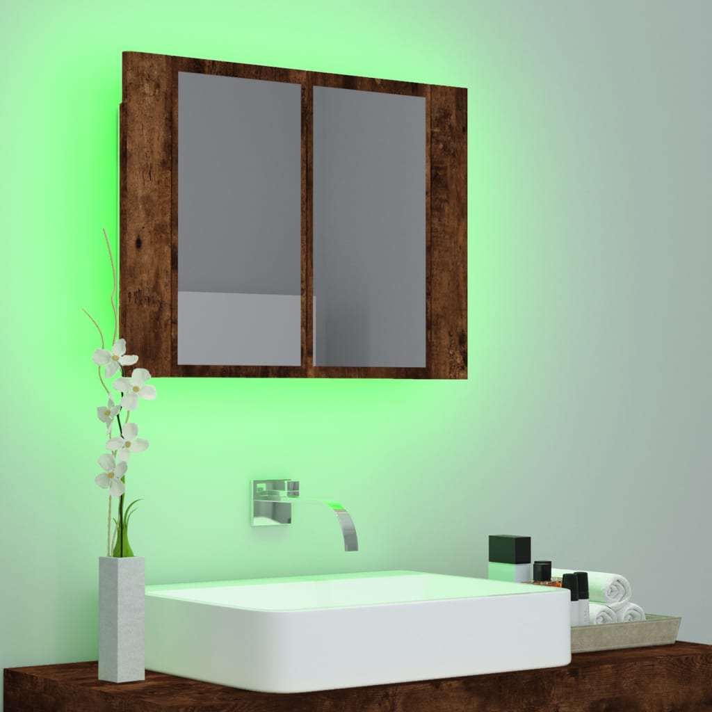 vidaXL Armario con espejo LED madera roble ahumado 60x12x45 cm