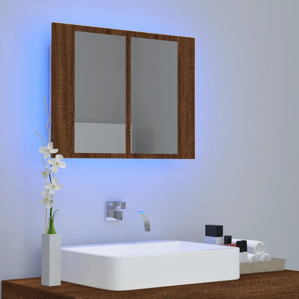 vidaXL Armario con espejo y LED madera color marrón roble 60x12x45 cm