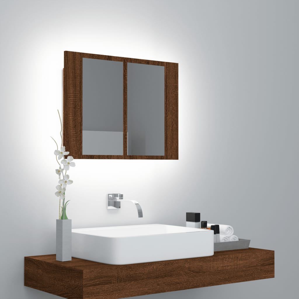 vidaXL Armario con espejo y LED madera color marrón roble 60x12x45 cm