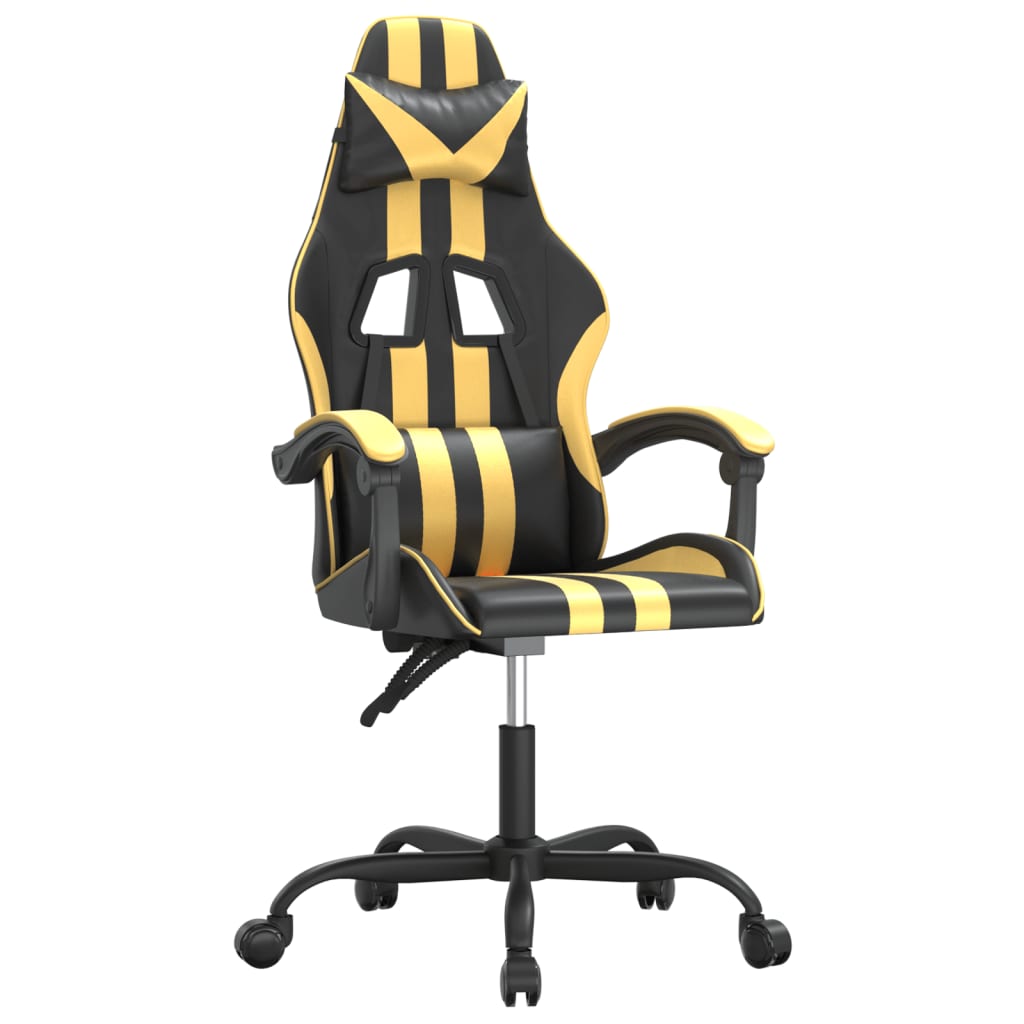 vidaXL Silla gaming giratoria cuero sintético negro y dorado