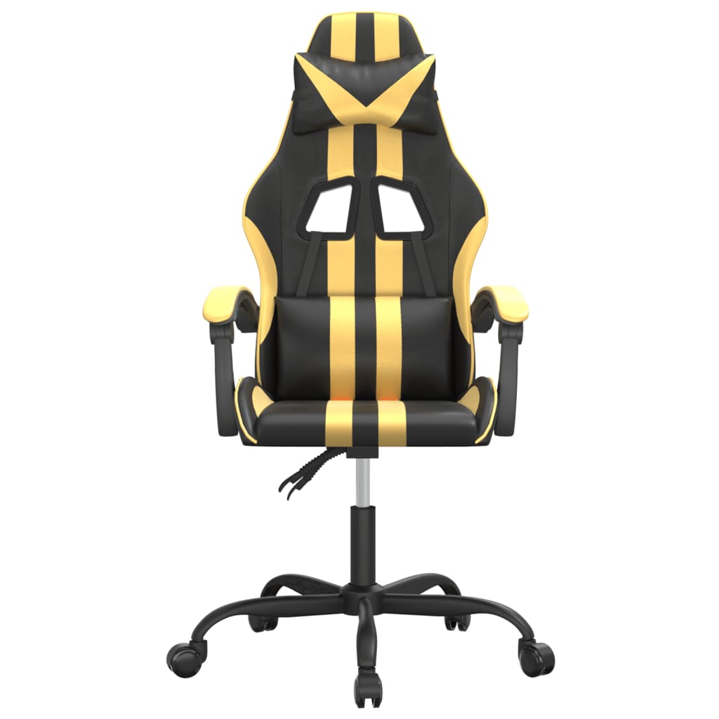 vidaXL Silla gaming giratoria cuero sintético negro y dorado