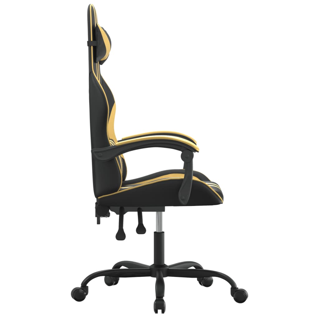 vidaXL Silla gaming giratoria cuero sintético negro y dorado