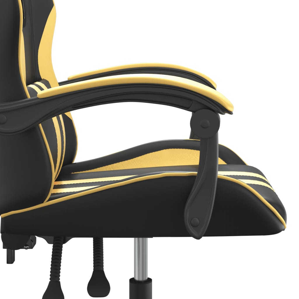 vidaXL Silla gaming giratoria cuero sintético negro y dorado