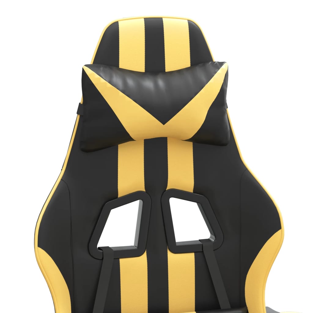 vidaXL Silla gaming giratoria cuero sintético negro y dorado