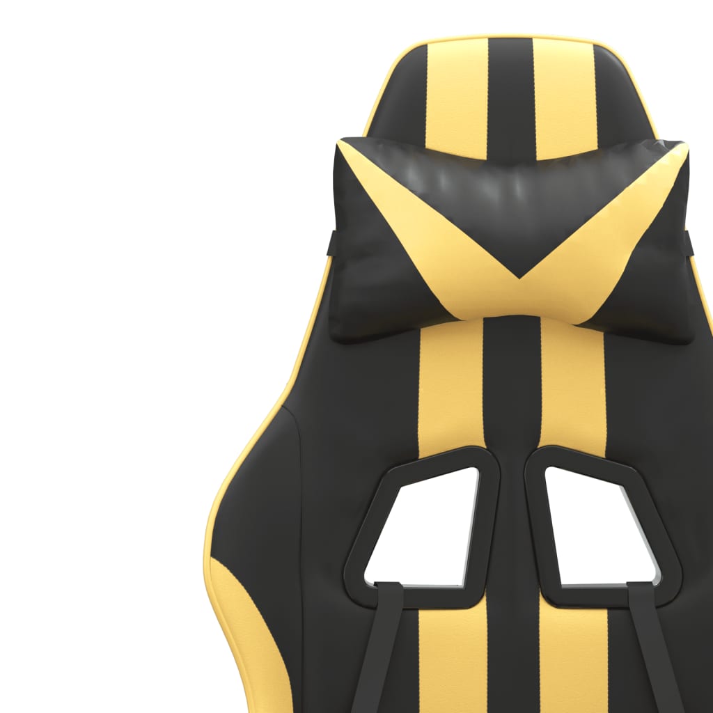 vidaXL Silla gaming giratoria cuero sintético negro y dorado